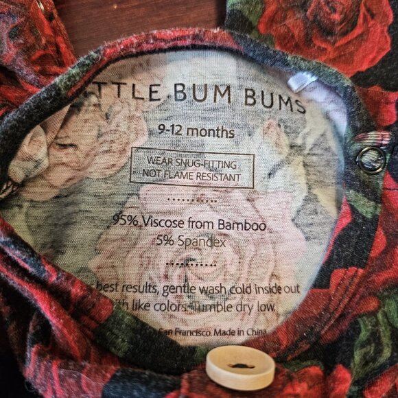Little Bum Bums Rose Floral Flutter Sleeve Bamboo Blend One Piece Sleeper 9-12M - Picture 5 of 5